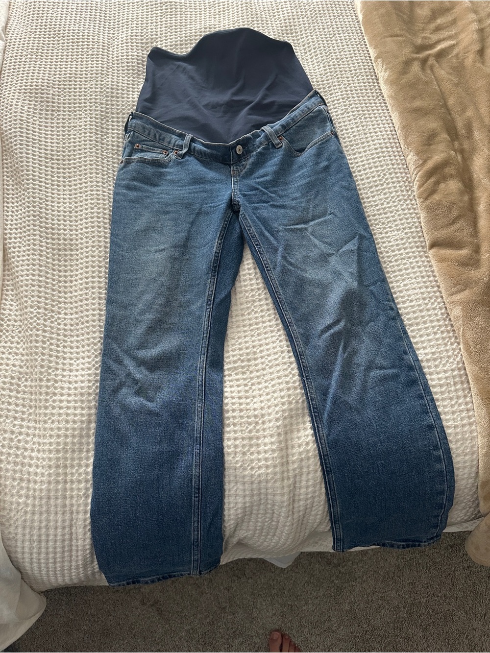 Abercrombie & Fitch Blue Straight-Leg Maternity Jeans with Navy Panel